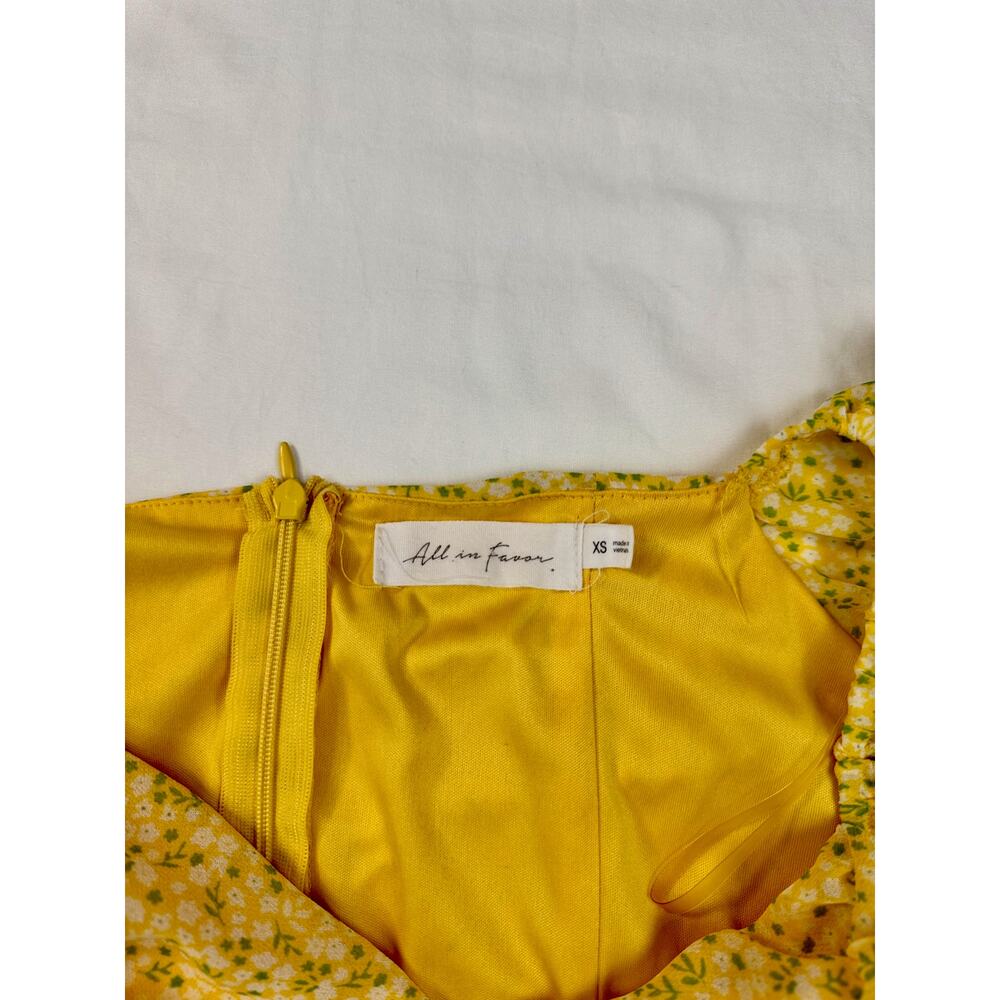 All In Favor Sasha Ruched Mini Dress Women's XS Yellow Puff Sleeve Coquette - Picture 4 of 16